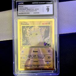 CGC Mint 9 Pikachu Gold Metal Pokémon Card .