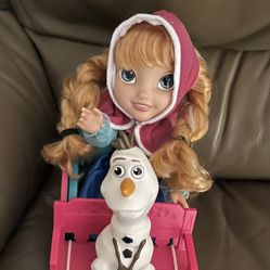 Disney Frozen Anna 14 Inch Doll Adventure Sleigh with Olaf Doll And Sleigh Bed