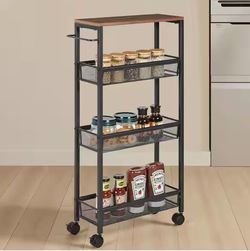 Brown rolling storage cart