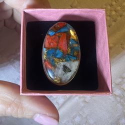 Spiny Oyster Copper Turquoise Ring Sterling Silver