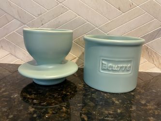 Butter Bell Crock L. Tremain Sea Foam Green Sage Butter Keeper