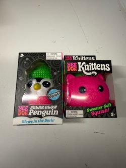 Nee Doh Knittens Sweater-Soft Squish & Polar Glow Penguin Squeeze Toy Lot