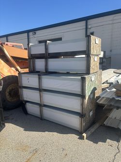 Soffit/wall panels. Tan sheet metal