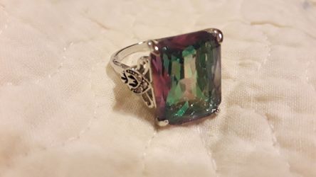 Huge mystic topaz sterling silver plated ring