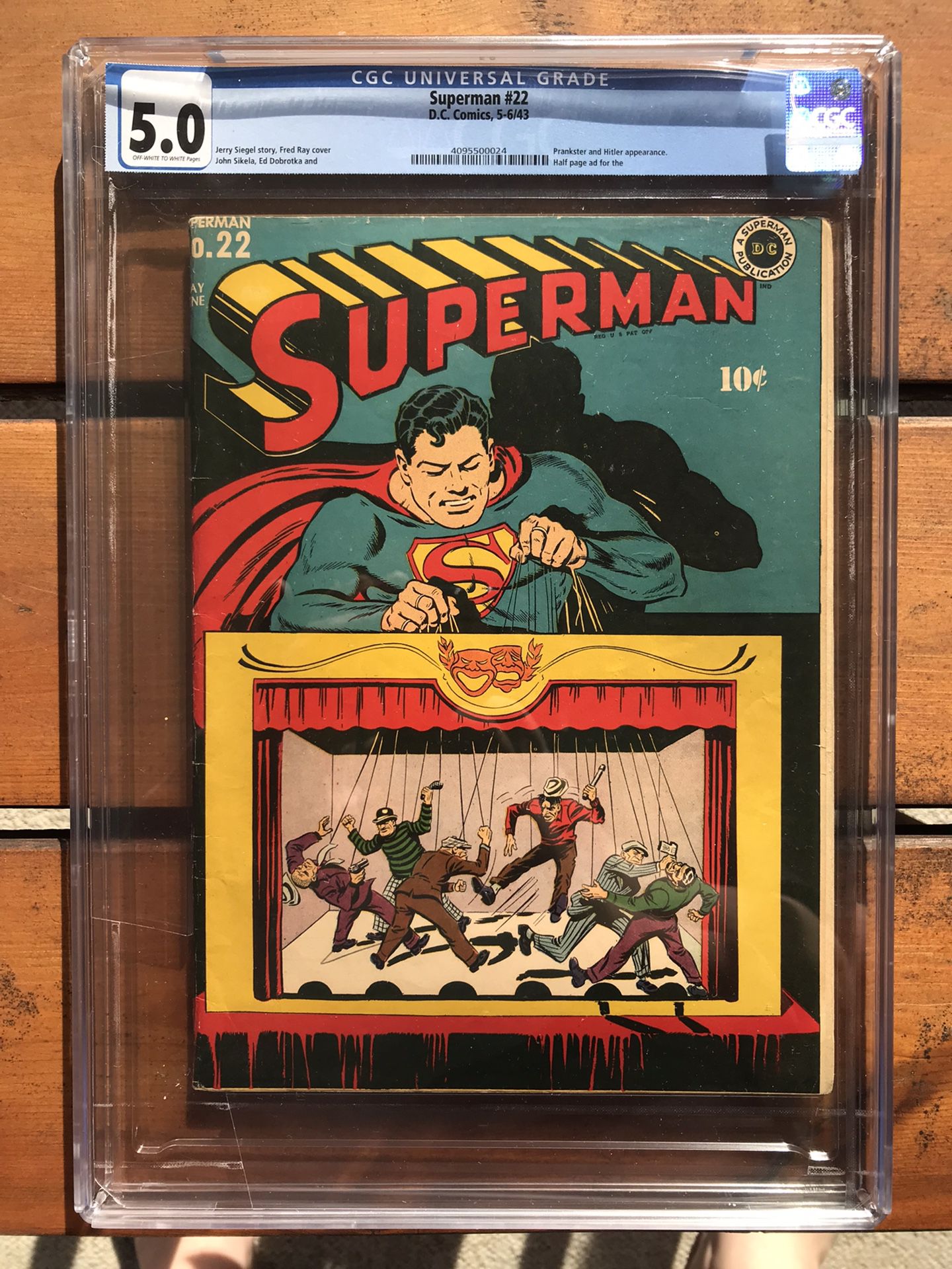 Superman #22 (1943) CGC 5.0 — O/w To White Pages; Fred Ray Cover; Jerry Siegel
