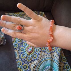 Lady Bug 🐞Vintage  Ring With Red Quartz Bracelet 