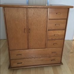 Solid Oak Armoire Dresser Good Condition 