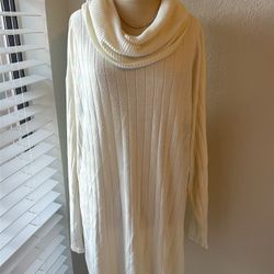 Ribbed Knit Sweater Turtleneck Cowl Tunic Cream size 2XL