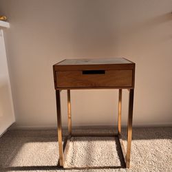 Wood and Marble Nightstand/Side Table