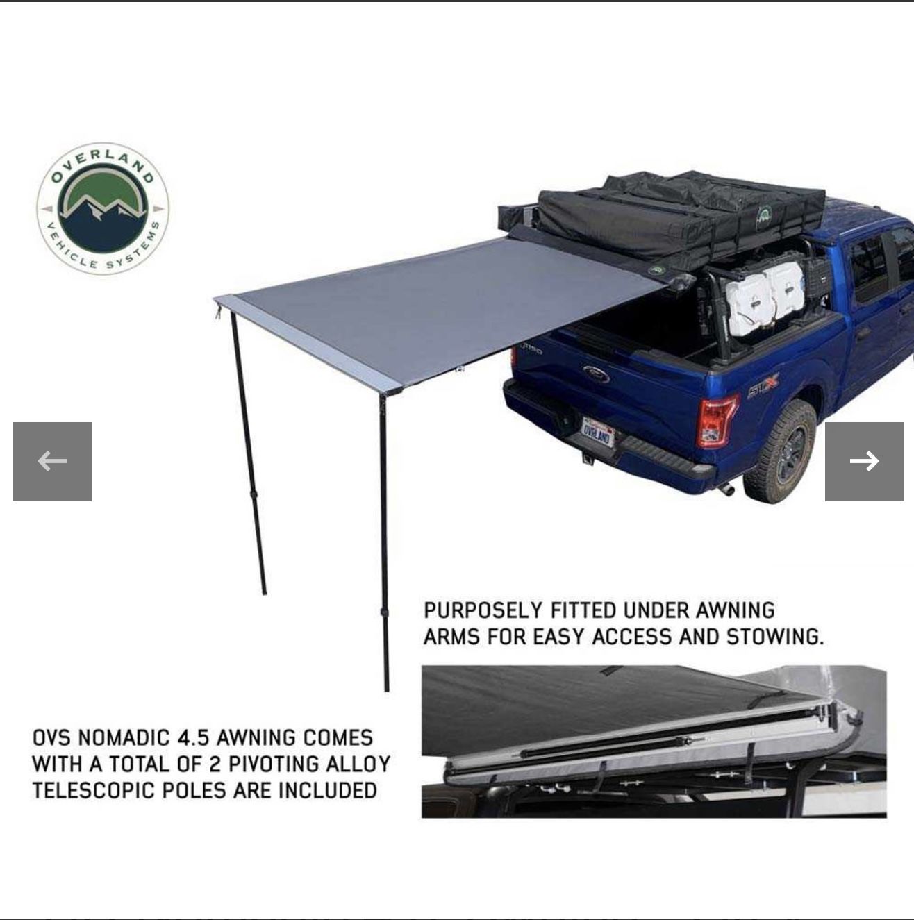 Overland Vehicle Systems HD Nomadic 4.5' Awning - Grey Body, Green Trim & Black Travel Cover