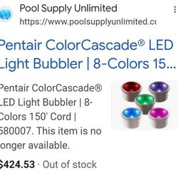 New in box Pentair ColorCascade® LED Light Bubbler | 8-Colors 150' Cord | 580007