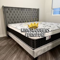 New King Bed Frame With Mattress 