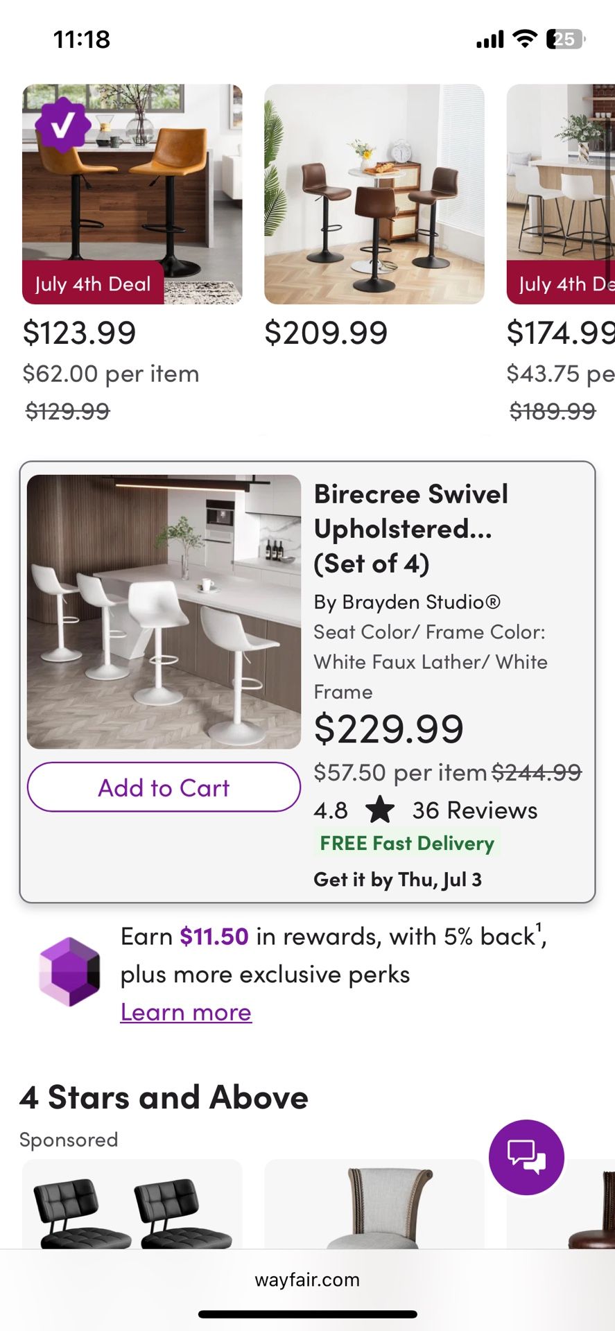 4 White Bar Stools