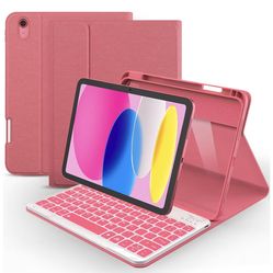 ABSONE for iPad A16 11th 10th Generation Case with Keyboard, 7 Colors Backlit Detachable Wireless Folio Keyboard Cover with Pencil Holder for iPad A16