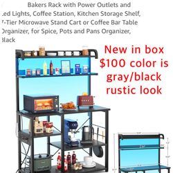 New in box bakers rack shelf gray/black rustic color $100  pick up east Palmdale Cash only pick up only  All items sold as is no returns we will open 