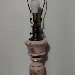 MID CENTURY - VINTAGE FLORAL PINK PORCELAIN TABLE LAMP 29" 