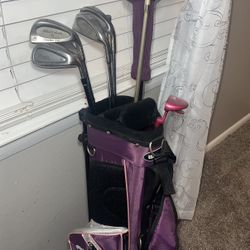Purple Pink Wilson Hope Junior Girls Golf Club Bag & 9 Club Set + Pink Balls & Tees