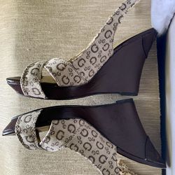Guess Signature Gold Triangle Logo Wedge Heels
