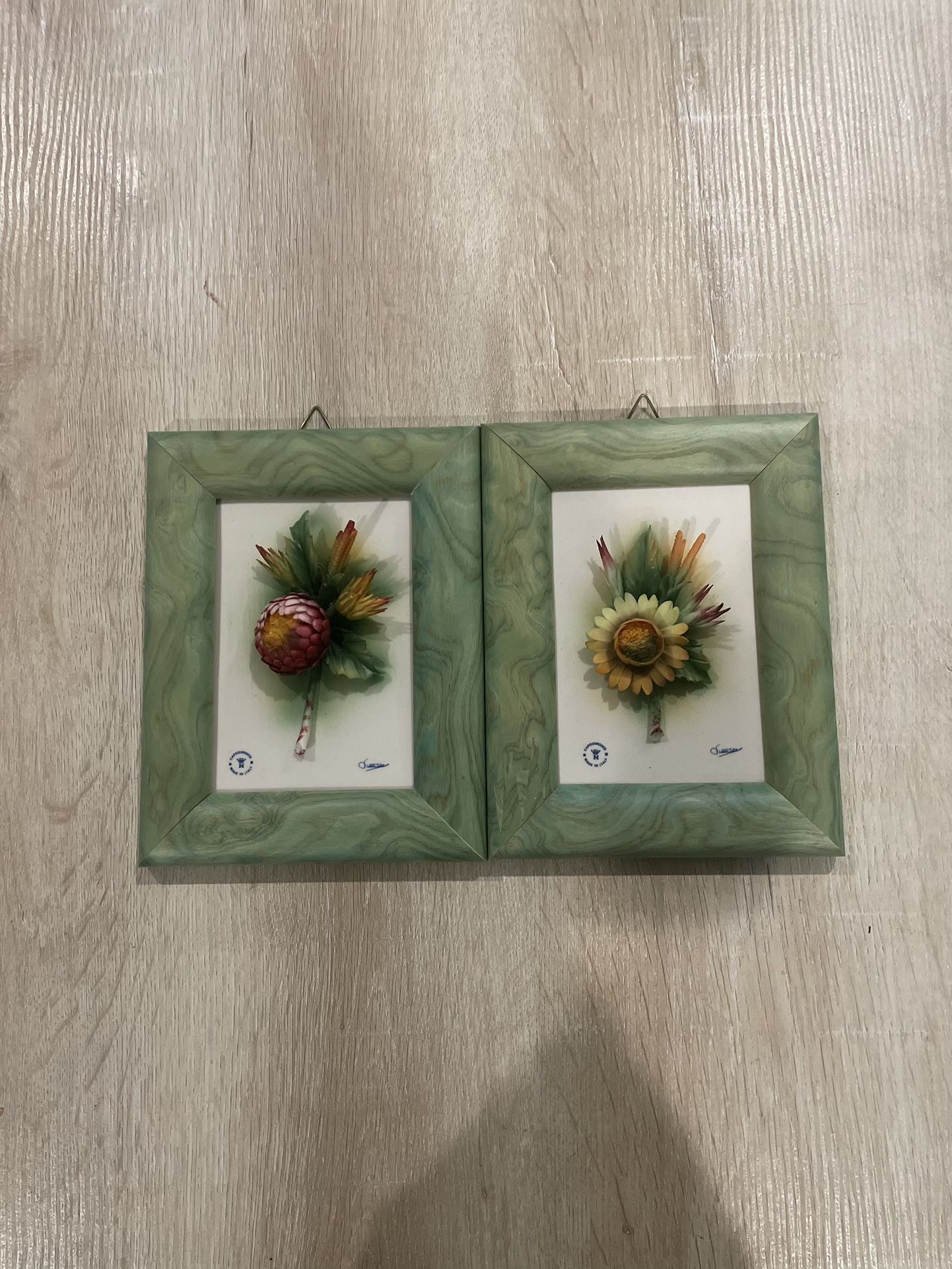 Two Framed Capodimonte Porcelain Flowers