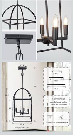 Black Metal Lantern Pendant Chandelier 8-Light