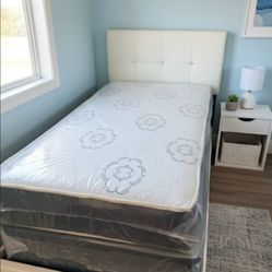 Twin size Bed Frame White Platform With New Mattress Set Twin BED With Mattress And Box Spring 3pcs 