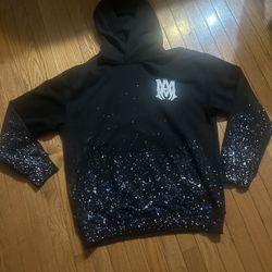 Crystal-Embellished Paint-Splattered Cotton-Jersey Hoodie - Black