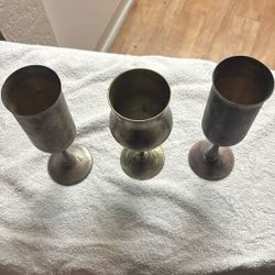 Set Of 3 Silver Plated Brass Wine Goblet $25