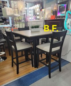 🏆 High Dining Set 5 Pc, Black Color, Light Gray on Top, New in the Box.