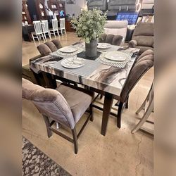 5 Pieces  brown color velvet counter height dining set
