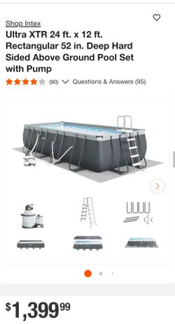 Ultra XTR 24 ft.x 12 ft. Rectangular 52 in. Deep Hard Sided Above Ground Pool Set with Pump