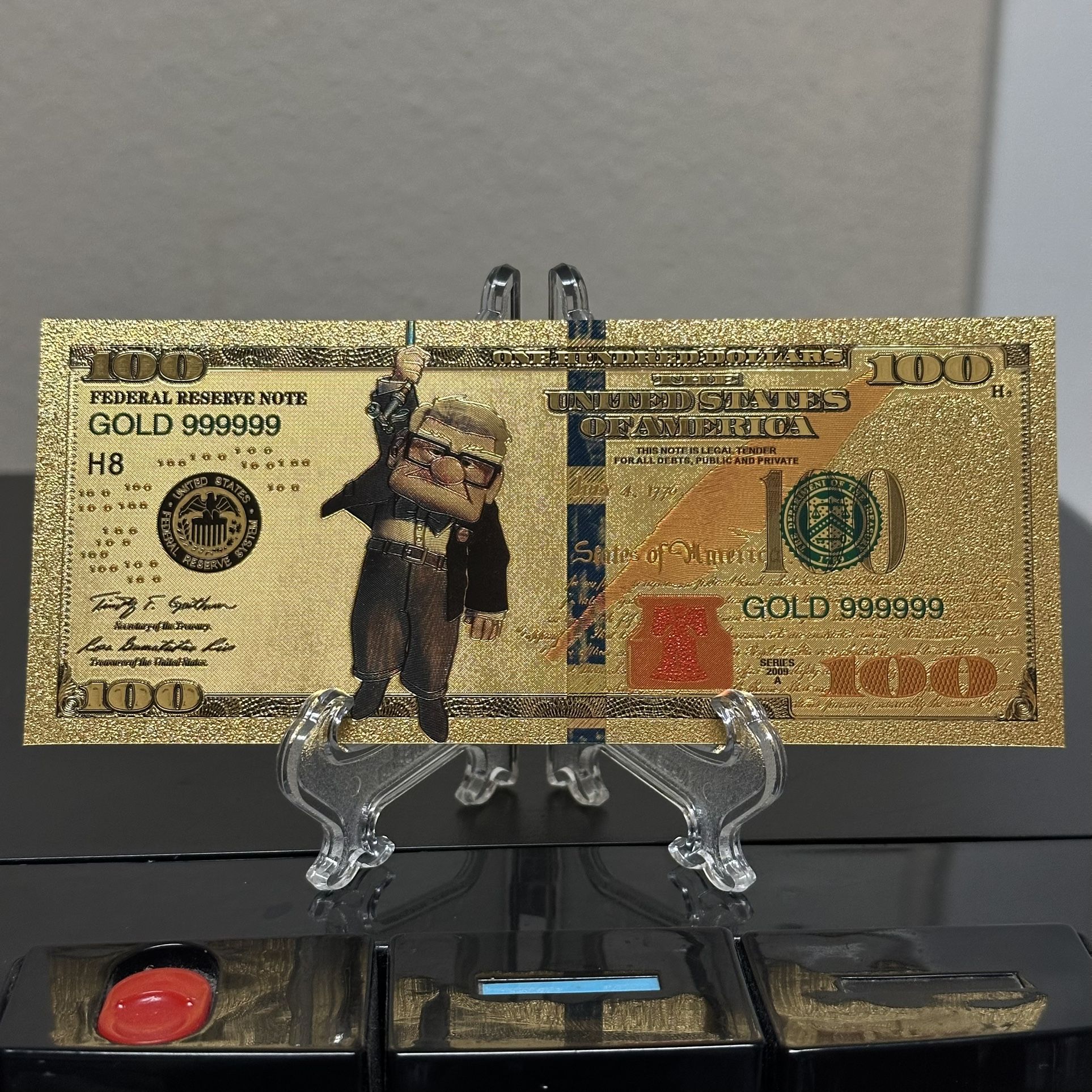 24k Gold Foil Plated Carl Fredricksen From Up Banknote Disney Collectible