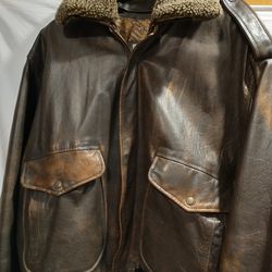 Vintage Distressed Brown Leather Mach 1 Bomber Jacket XL