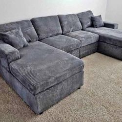 Gray Double chaise corduroy sofa