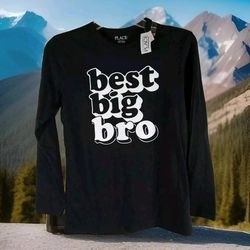 NWT Boys "Best Big Bro" Black Long Sleeve Tee T Shirt Top Size XXL Large Extra 16 Children's Place