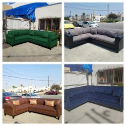 Brand NEW 7X9FT Sectional Sofas VELVET Evergreen, Blue, Charcoal COMBO Fabric And Dakota BROWN Leather / More Color Available