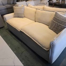 Brand New 84" Sixpenny Slipcover Sofa Dupe with Feather Down Filled cushions upholstered I Performance Fabric 