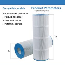 C-7470 Pool Filter Cartridge Replaces Pentair CCP320,Pleatco PCC80- PCC80,Clean and Clear Plus 320,Filbur FC-1976,R173573,178580, L:20" xOD:7", 4X