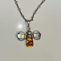 Amber Honey Bee Pendant w/ Chain