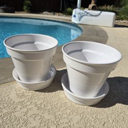 8h 8w White Ceramic Flower Pots Planters with Trays