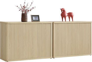 Set of 2,46.6”Buffet Cabinet with Storage Accent Sideboard with 3 Doors, Modern  Fluted Buffet Table Media Console Cabinet Entryway Cabinets for Livin