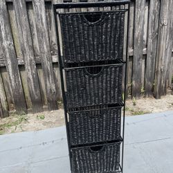 4 Drawer Rolling Storage / Organizer 50”H X 16”W X 13”D Metal And Rattan $30 Firm On Price