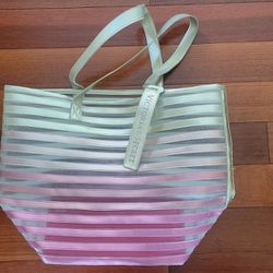 VICTORIA’S SECRET Gold & Pink (Mesh) Striped Tote Bag