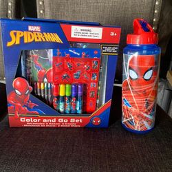 SpiderMan Coloring Set and Water Bottle