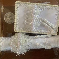 First Communion Set – White Elegant Bible & Rosary (Floral Design)