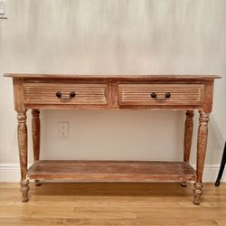 Rustic Solid Wood Console Table with Drawers & Bottom Shelf (Distressed Finish)