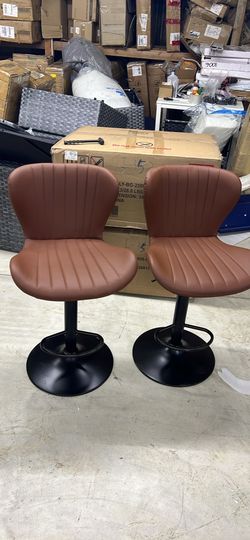 Bar Stools Set of 2 Modern Swivel Bar Chairs, Counter Height Faux Leather Metal Barstools, Upholstered Island Chairs with Back and Footrest,Brown
