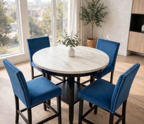 Celeste 5-Piece Wood Top Round Counter Set, Blue & Espresso