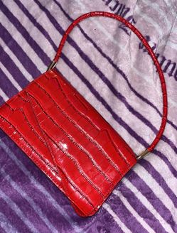 Red Croc-Embossed Mini Shoulder Bag