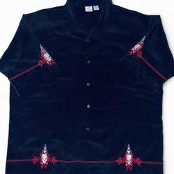 Anchor Blue Skull Red and Black Button Up Dress Shirt Size XXL  Measurements >  Pit to pit: 30”in  Length: 32”in Material: 100% Cotton - Color: black,
