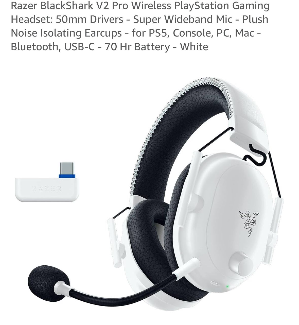 Razer BlackShark V2 Pro Wireless PlayStation Gaming Headset: 50mm Drivers - Super Wideband Mic - Plush Noise Isolating Earcups - for PS5, Console, PC,